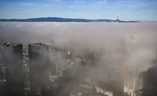 An der Grenze zwischen kalter und warm...hnebel, wie hier in Frankfurt am Main.  | Foto: Arne Dedert/dpa