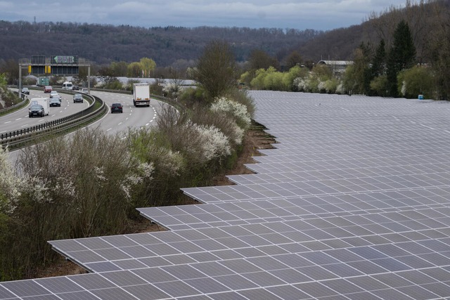 Solarpaneele im Solarpark Traufwiesen bei Tbingen  | Foto: Marijan Murat (dpa)