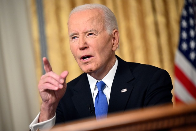 Biden nutzte seine Abschiedsrede, um s...en eindringlich ins Gewissen zu reden.  | Foto: Mandel Ngan/Pool AFP/AP/dpa