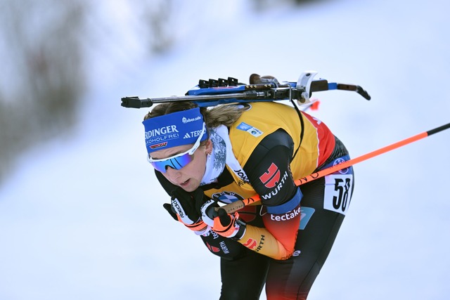 Franziska Preu&szlig; holt ihren siebten Podestplatz des Winters.  | Foto: Sven Hoppe/dpa