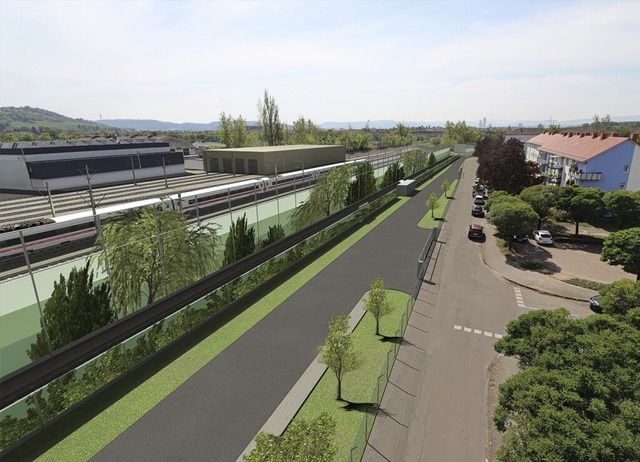 So hnlich soll die Lrmschutzwand ent...inter der Lrmschutzwand zu sehen ist.  | Foto: Deutsche Bahn