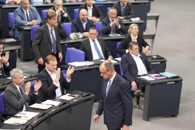 Friedrich Merz, CDU-Bundesvorsitzender, nach der Abstimmung.  | Foto: Michael Kappeler (dpa)