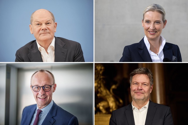 Treten gegeneinander im TV an: Scholz, Merz, Weidel und Habeck.  | Foto: Kappeler/Albert/Wendt/dpa