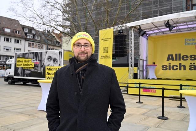 Der Freiburger Bundestagskandidat Ruben Schfer ist FDP-Neuling und bewirbt sich erst seit kurzem