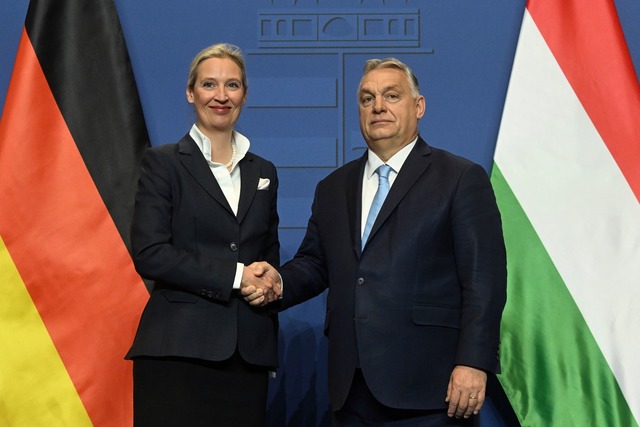 Das Treffen zwischen Weidel und Orban wurde inszeniert wie ein Staatsbesuch.  | Foto: Szilard Koszticsak/MTI/AP/dpa