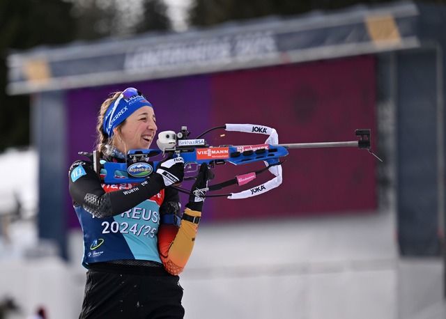 Franziska Preu&szlig; ist bereit f&uuml;r den Sprint in Lenzerheide.  | Foto: Martin Schutt/dpa