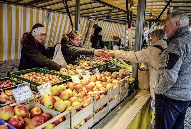 Der Wochenmarkt am Donnerstag findet knftig wieder auf dem Schlossplatz statt.   | Foto: Marius Alexander