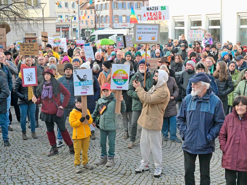 350 Teilnehmer kamen am Samstagnachmittag zur Protestveranstaltung gegen den Rechtsruck auf den kleinen Emmendinger Marktplatz.