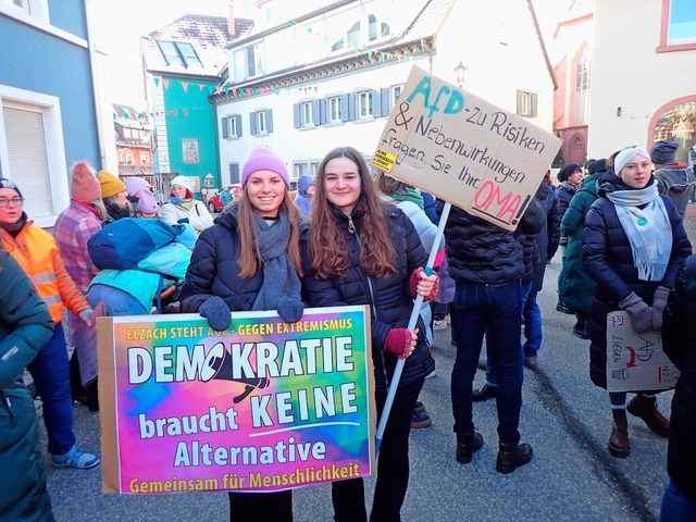 Teilnehmer der Demonstration in Elzach zeigen ihre Plakate  | Foto: Kurt Meier