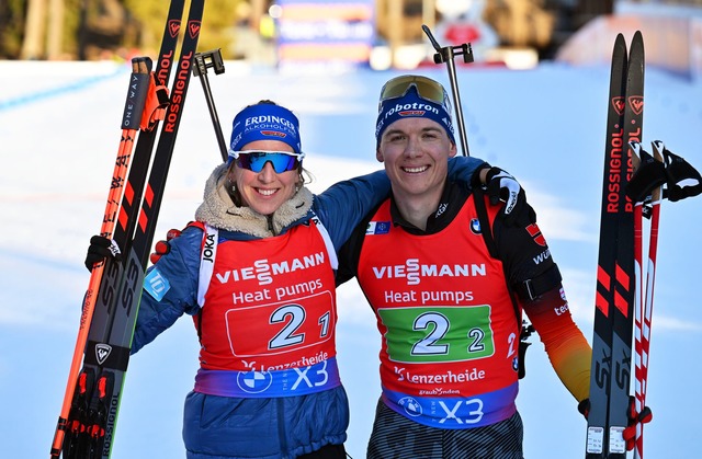 Erfolgreiches Duo: Franziska Preu&szlig; (l) und Justus Strelow.  | Foto: Martin Schutt/dpa