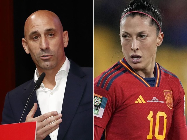 Jennifer Hermoso (rechts) und Luis Rubiales  | Foto: John Cowpland (dpa)