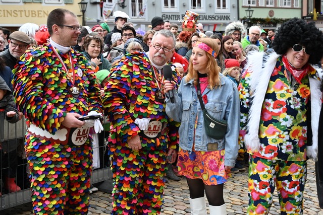 Das Moderatorenteam beim Umzug 2024 (v...eter Kalchthaler und Rainer Fraunhofer  | Foto: Thomas Kunz