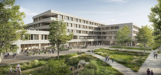 So soll das neue Klinikum an der B415 in Langenwinkel aussehen.  | Foto: GMP International GmbH