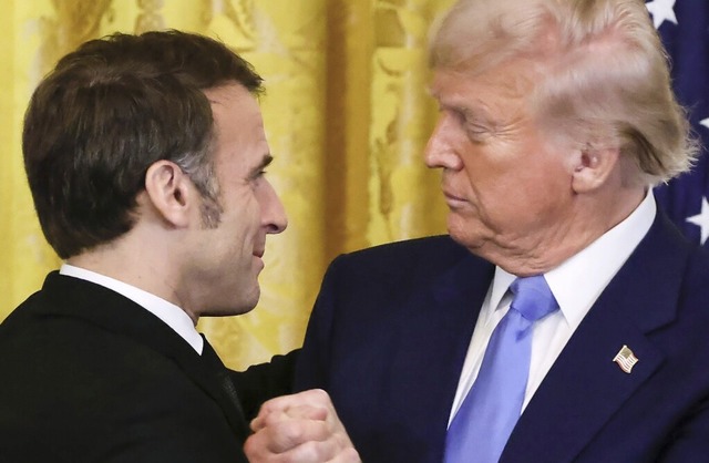 US-Prsident Donald Trump (rechts) und...sident Emmanuel Macron im Weien Haus  | Foto: Ludovic Marin (dpa)