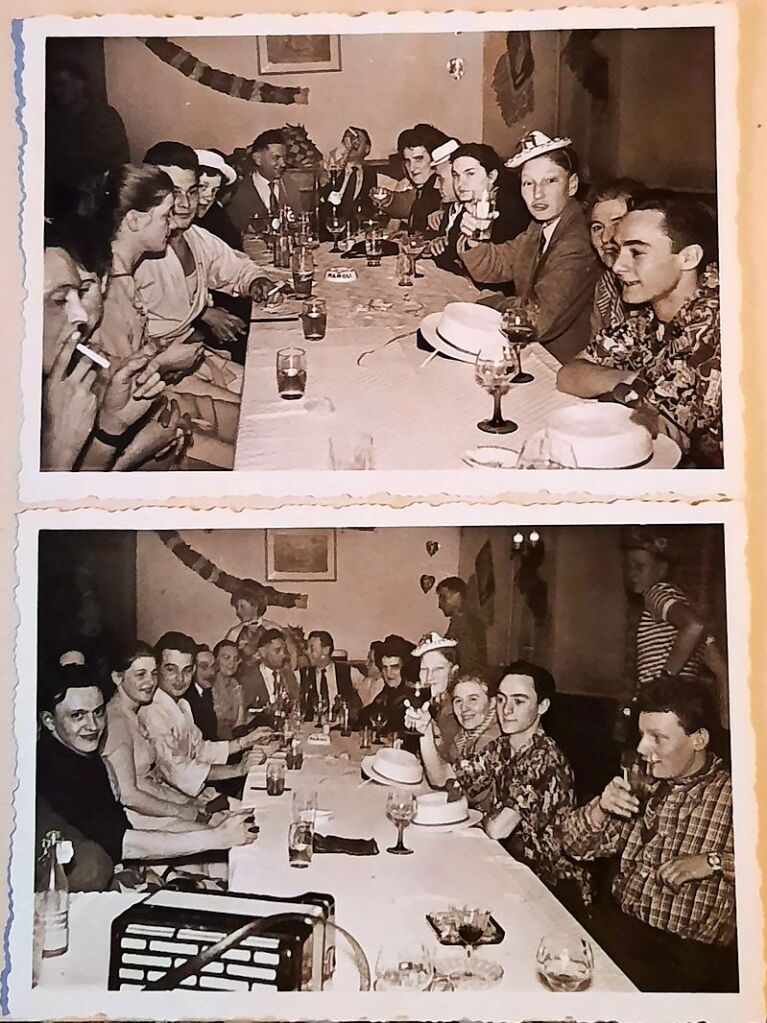 Waldkircher Fasnet 1957. „Die Bilder wurden im Kronenstble/Krone, Lange Strasse in Waldkirch im Jahr 1957 gemacht“, schreibt Andrea Siegel-Becherer. Die Bilder stammen aus den Fotoalben ihrer verstorbenen Eltern.