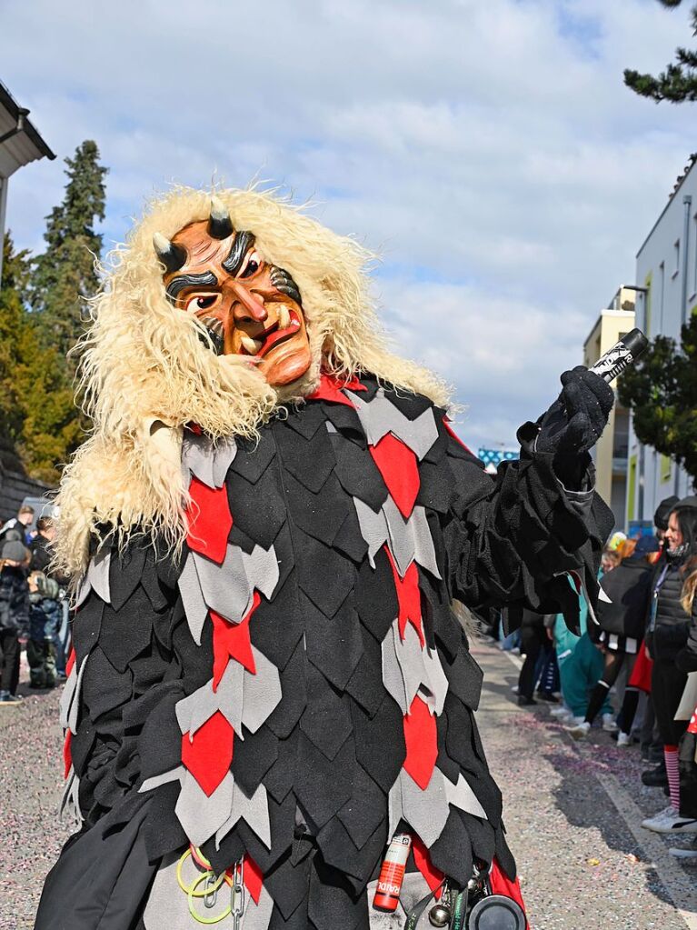 Die Sonne zeigte sich rechtzeitig zum Fasnachtsumzug in Bad Krozingen, bei dem sich das Publikum am Rande der Strecke drngte, auch um eine der vielen Sigkeiten zu ergattern, welche reichlich verteilt wurden. An Konfetti mangelte es ebenfalls nicht.