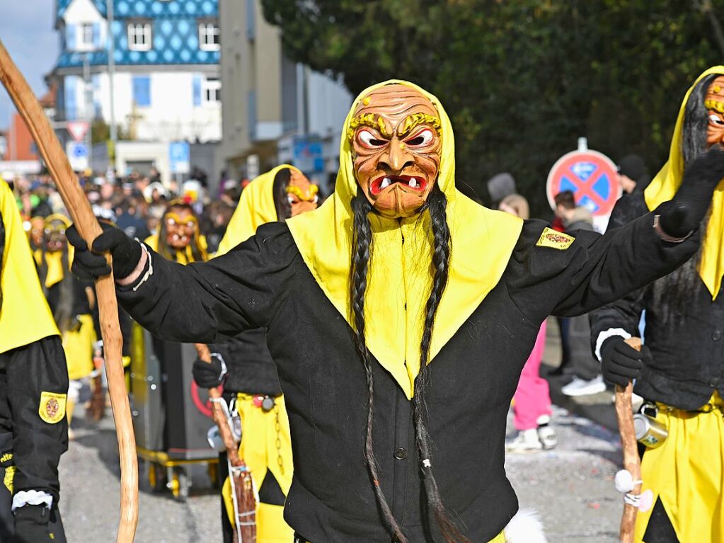 Die Sonne zeigte sich rechtzeitig zum Fasnachtsumzug in Bad Krozingen, bei dem sich das Publikum am Rande der Strecke drngte, auch um eine der vielen Sigkeiten zu ergattern, welche reichlich verteilt wurden. An Konfetti mangelte es ebenfalls nicht.