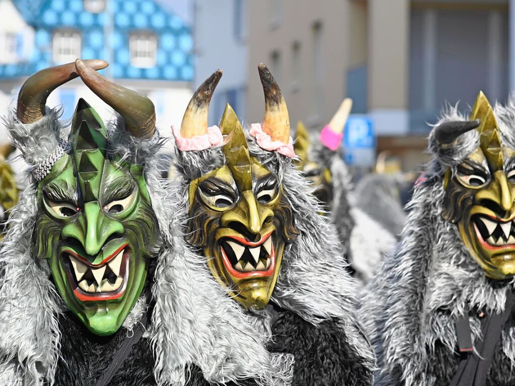 Die Sonne zeigte sich rechtzeitig zum Fasnachtsumzug in Bad Krozingen, bei dem sich das Publikum am Rande der Strecke drngte, auch um eine der vielen Sigkeiten zu ergattern, welche reichlich verteilt wurden. An Konfetti mangelte es ebenfalls nicht.