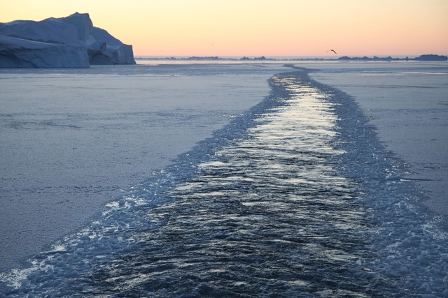 Ein Eisbrecher hat diesen Weg durch das Fjordwasser gebahnt.  | Foto: Steffen Trumpf/dpa