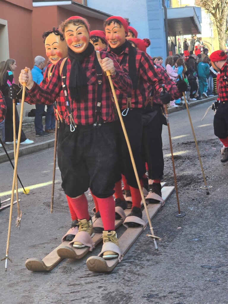 Auch auf dem Asphalt kommen die Schneeschuhstriezi aus Schollach gut voran.