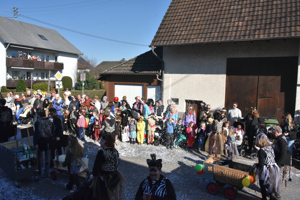 Bei frhlingshaften Temperaturen feiern die Menschen in Reute mit dem Rosenmontagsumzug ausgelassen und frhlich die Fasnet.