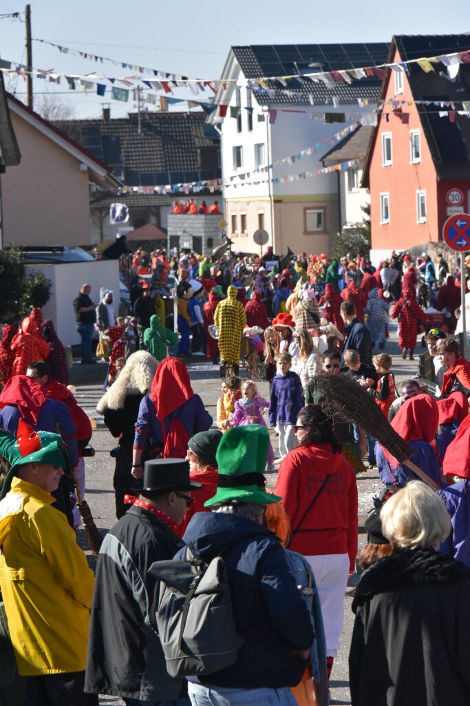 Bei frhlingshaften Temperaturen feiern die Menschen in Reute mit dem Rosenmontagsumzug ausgelassen und frhlich die Fasnet.