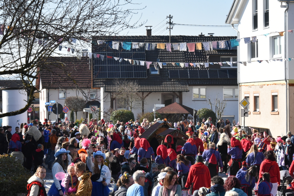 Bei frhlingshaften Temperaturen feiern die Menschen in Reute mit dem Rosenmontagsumzug ausgelassen und frhlich die Fasnet.