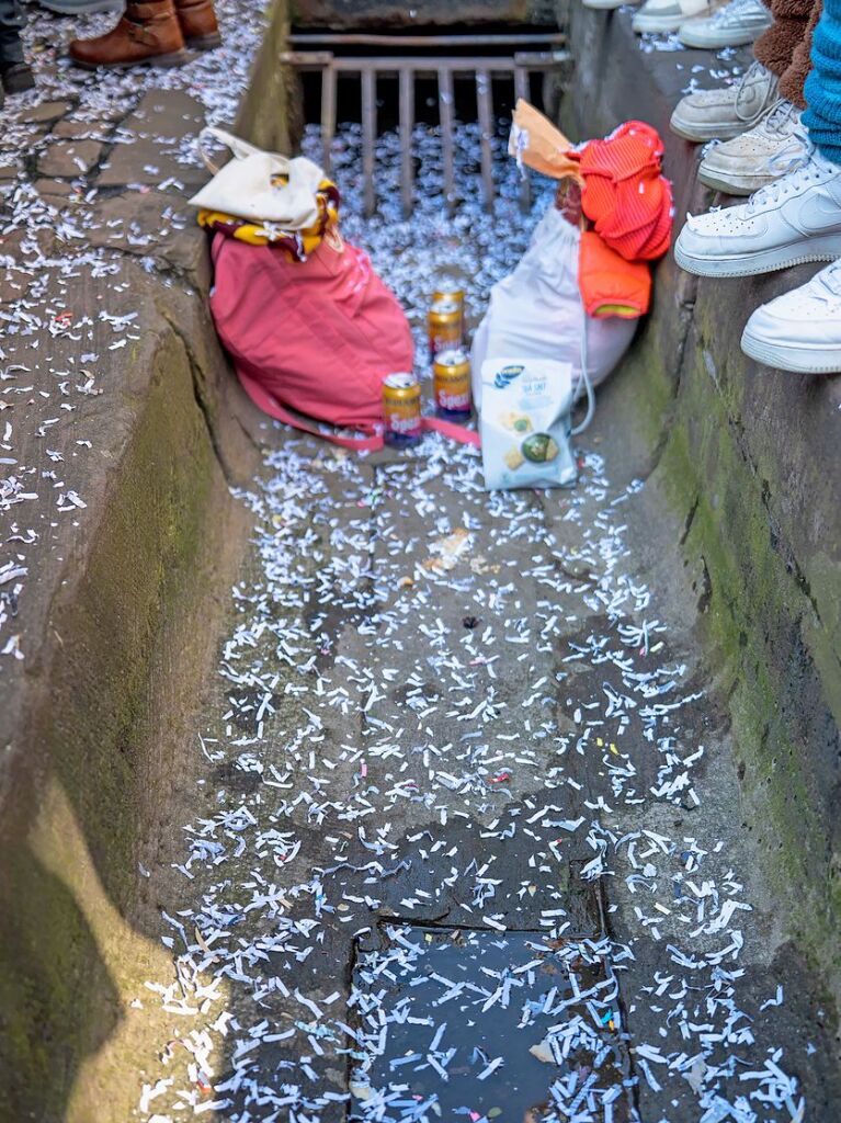 Perfekter Sonnenschein frs nrrische Treiben: Der Umzug am Fasnetmendig ist der Hhepunkt der Fasnet in Freiburg.