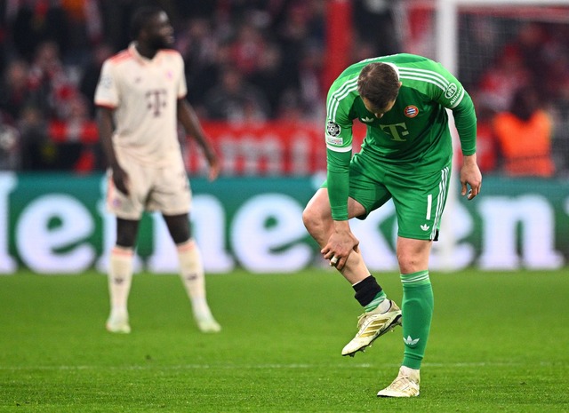 Die Wade: Bayern-Torwart Manuel Neuer f&auml;llt vorerst verletzt aus.  | Foto: Tom Weller/dpa