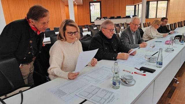 Hans-Eugen Tritschler (von links), Sam...ut die Ergebnisse der zehn Wahllokale.  | Foto: Vlk, Melanie