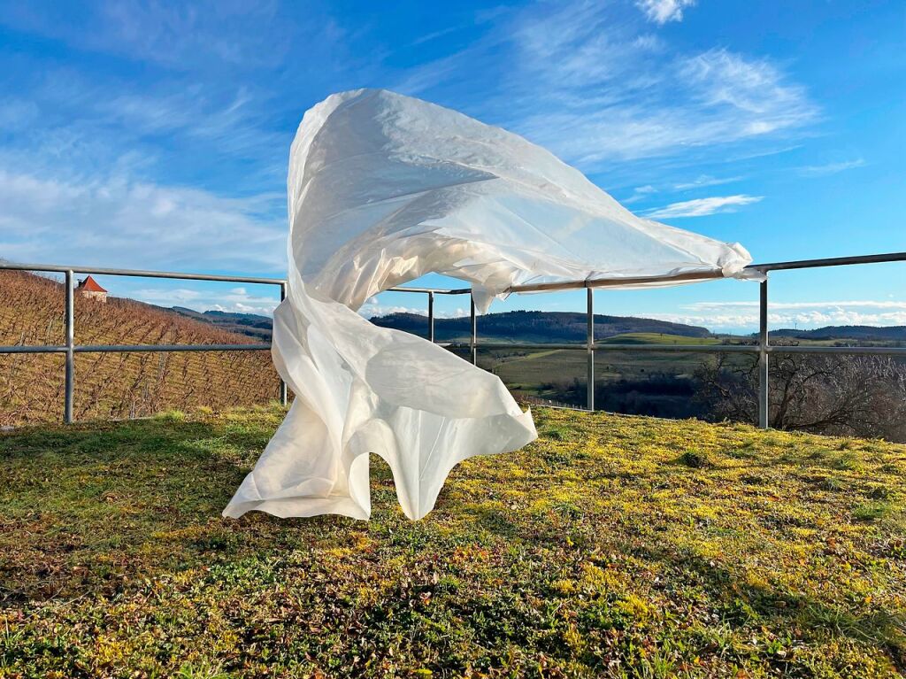 Bei dem tollen Wetter gibt’s kaum ein Halten mehr: Eine Plastikfolie tanzt im Wind in Feldberg.