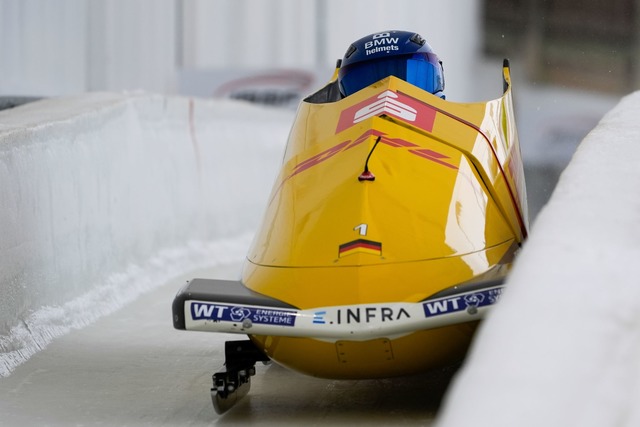 Francesco Friedrich und Alexander Sch&...bzeit der Zweierbob-WM in Lake Placid.  | Foto: Julia Demaree Nikhinson/AP/dpa