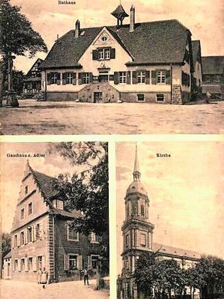 Gasthaus zum Adler, Rathaus und Kirche aus dem Jahr 1933