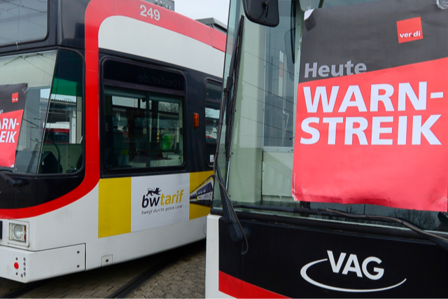 Streik in Freiburg: Am Donnerstag stehen erneut Busse und Bahnen still - auch Kitas bleiben zu