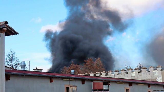 Beide Fahrzeuge stehen in Flammen und ...dicke Rauchwolke ist weithin sichtbar.  | Foto: Rene Priebe (dpa)