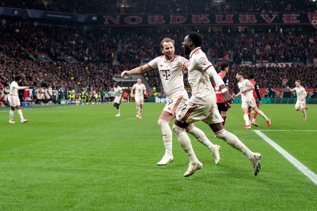 Harry Kane besiegte Bayer Leverkusen m...en in zwei Spielen fast im Alleingang.  | Foto: Fabian Strauch/dpa