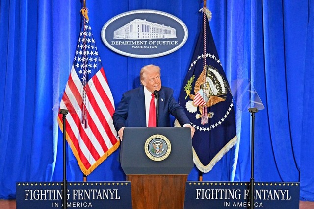 Trump bei seiner Rede im Justizministerium.  | Foto: Uncredited (dpa)