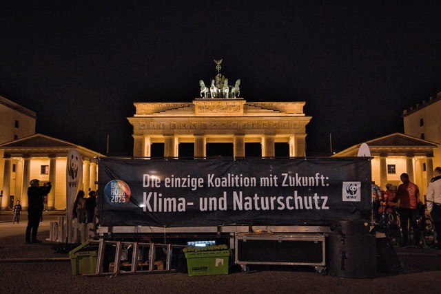 Das Brandenburger Tor vor Start der Aktion.  | Foto: Paul Zinken/dpa