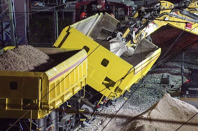 Bagger sichert den Waggon  | Foto: Einsatz-Report24