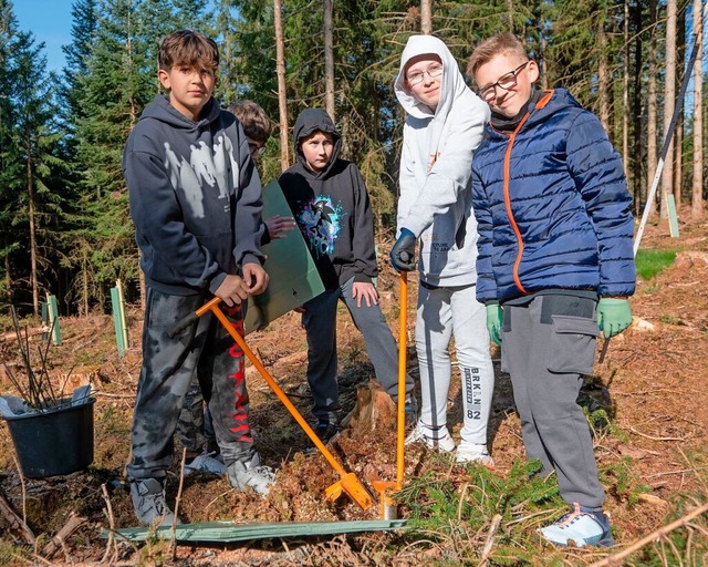 Auf einer Freiflche beim Bonndorfer F...teffen Wolf und Tristan Dellers Bume.  | Foto: Wolfgang Scheu