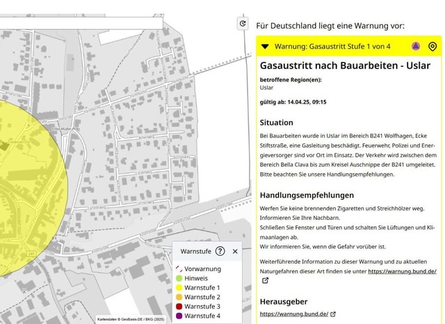 Gefahr im Blick: Interaktive Karten de...gen von Naturgefahren - standortgenau.  | Foto: Geobasis-DE/BKG/DWD (dpa)