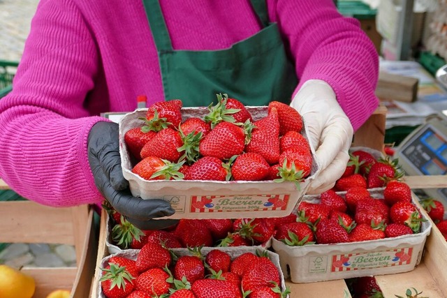 Erdbeeren aus der Region gibt es auf dem Freiburger Mnstermarkt zu kaufen.  | Foto: Matteo Granzin
