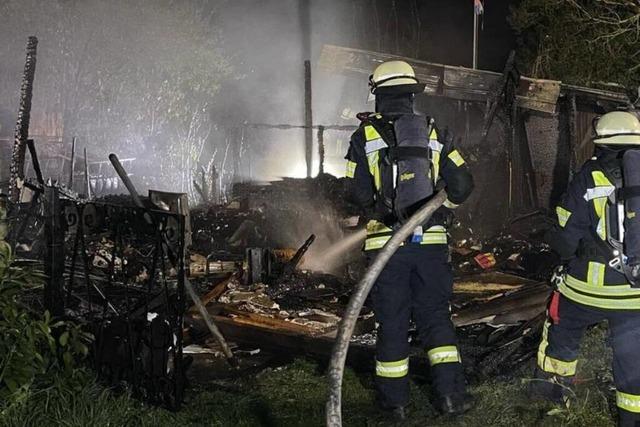Erneut hat in Lrrach-Hauingen eine Gartenhtte gebrannt