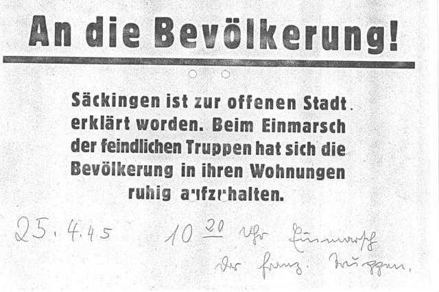 Mit weien Fahnen endete im April 1945 der Zweite Weltkrieg in Sckingen