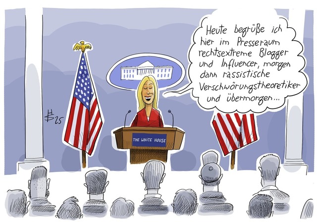 So nimmt unser Karikaturist Heiko Saku...US-Regierung mit den Medien aufs Korn.  | Foto: Heiko Sakurai