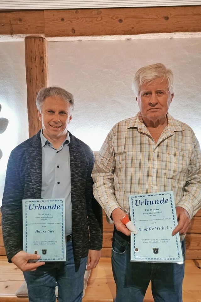 Fr 40 Jahre geehrt: Uwe Haury und Wilhelm Knpfle (von links).  | Foto: Berthold Weier