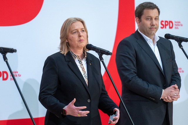 B&auml;rbel Bas und Lars Klingbeil wollen gemeinsam die SPD f&uuml;hren.  | Foto: Christophe Gateau/dpa