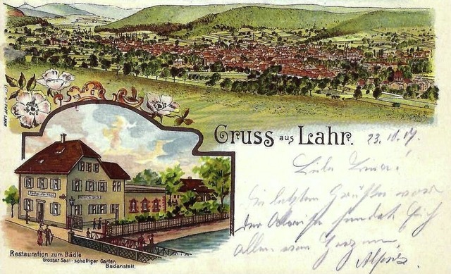 Das Panorama von Lahr und Restauration...Zum Bdle&#8220;: Eine Karte  von 1900  | Foto: Manfred Eble