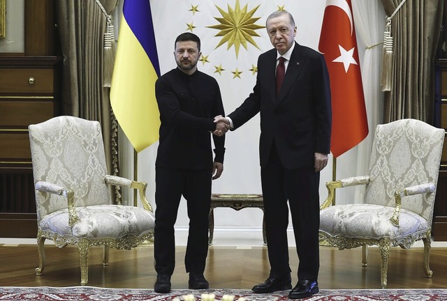 Statt Wladimir Putin traf der ukrainis...ei nur Gastgeber Recep Tayyip Erdogan.  | Foto: Turkish Presidency (dpa)