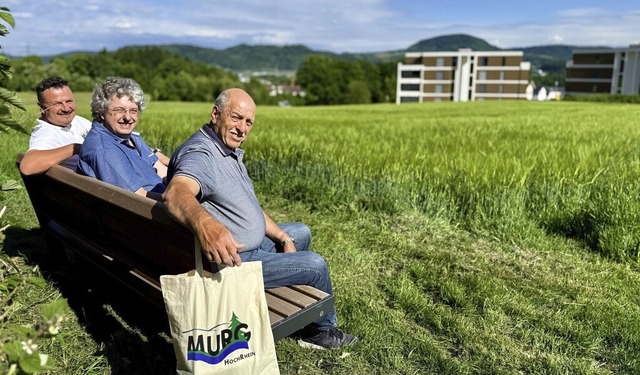 Adrian Schmidle (von links), Jacek Fra...l Probe auf einer der neuen Ruhebnke.  | Foto: Gemeinde Murg